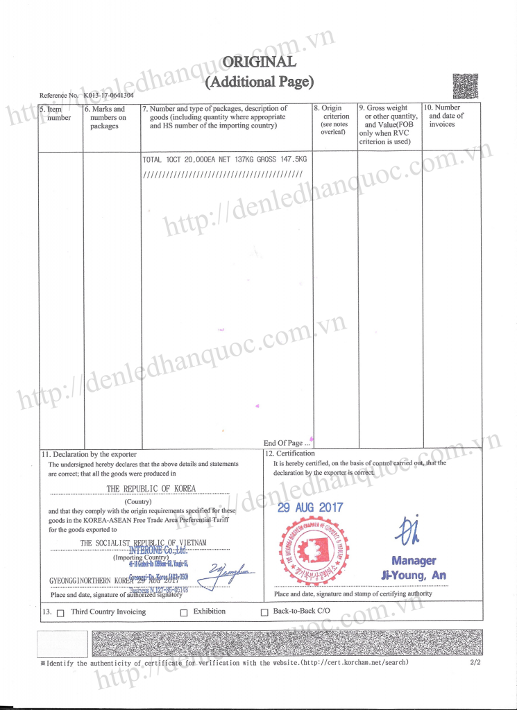CO - Giấy chứng nhận xuất xứ hàng hóa (Certificate of Origin) thông dụng