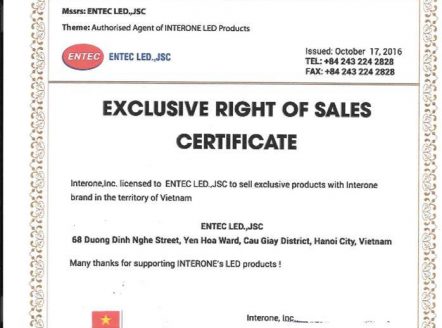 ENTEC LED.,JSC độc quyền phân phối sản phẩm LED và nguồn của 2 thương hiệu Interone, Union Hàn Quốc